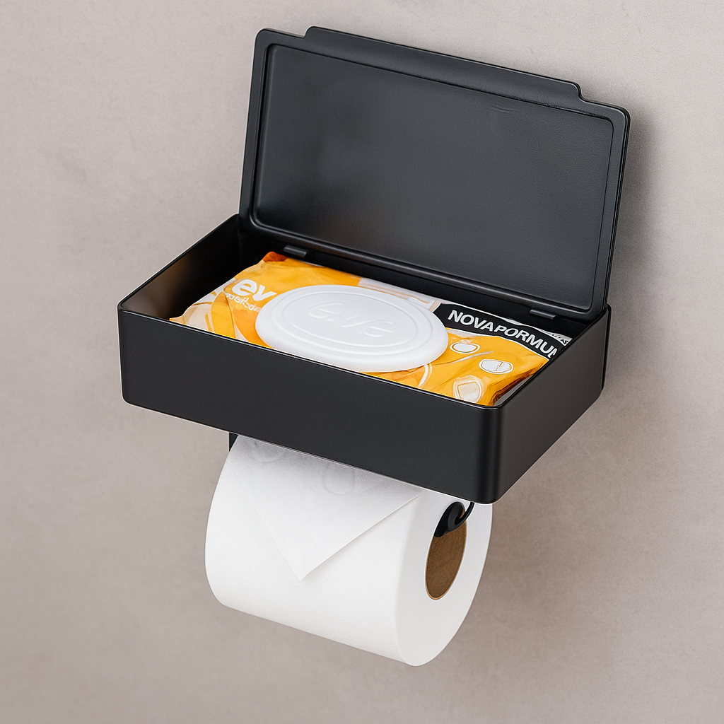 Suporte de Papel Higiênico Quadrado com Porta Lenços