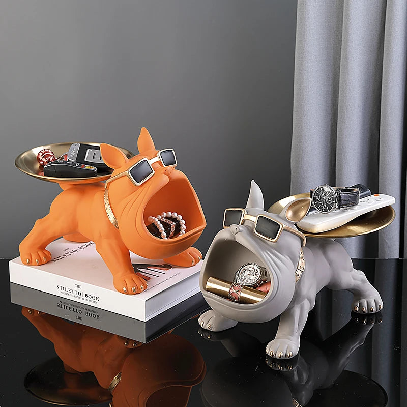 Estátua de cachorro para decoração e armazenamento