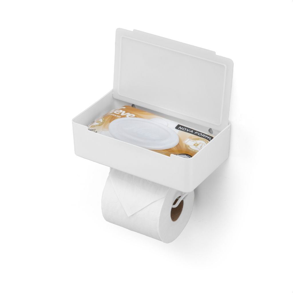 Suporte de Papel Higiênico Quadrado com Porta Lenços