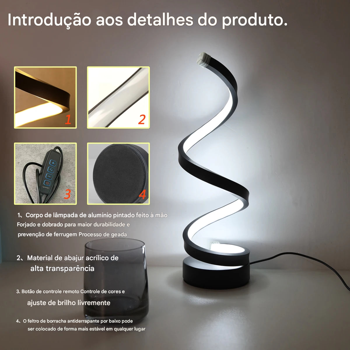 Luminária de mesa espiral minimalista moderna