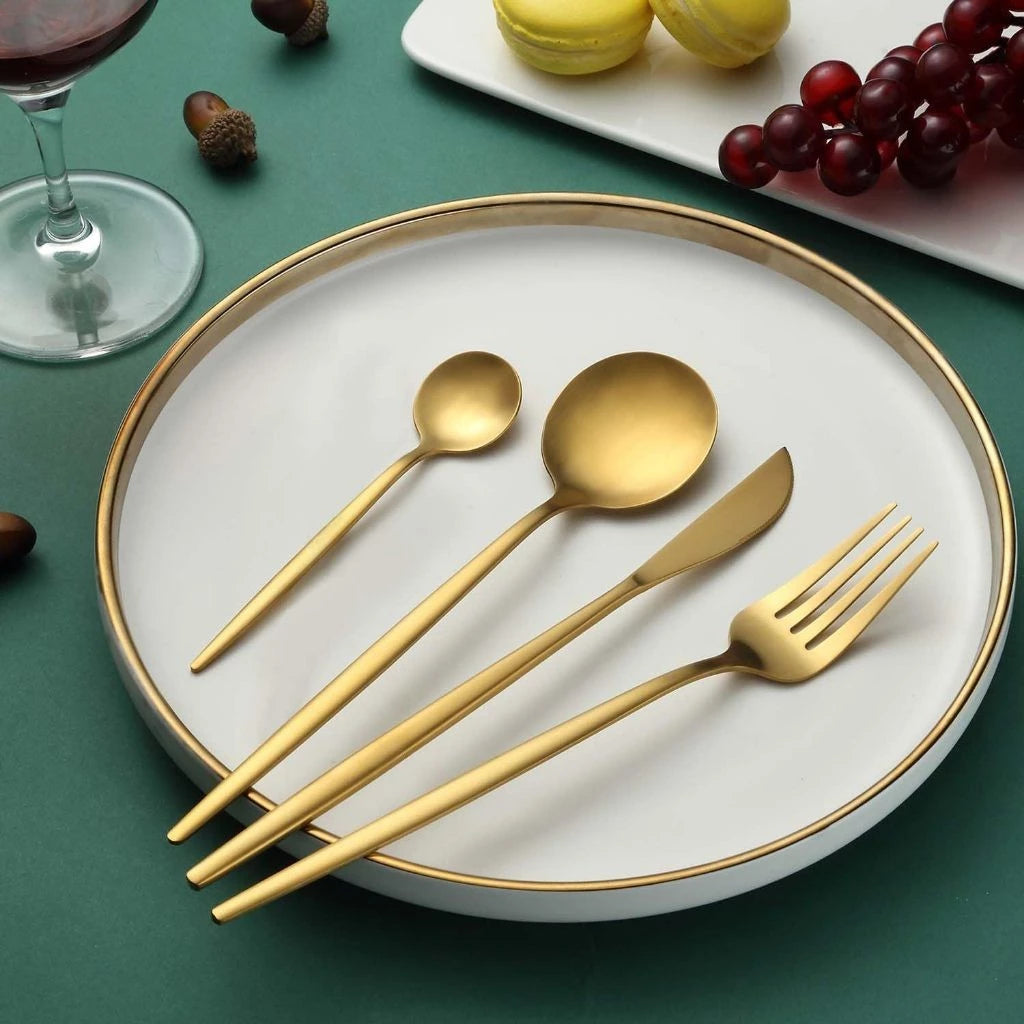 Kit de Talheres Dourado Luxuosos Casazinha 24peças