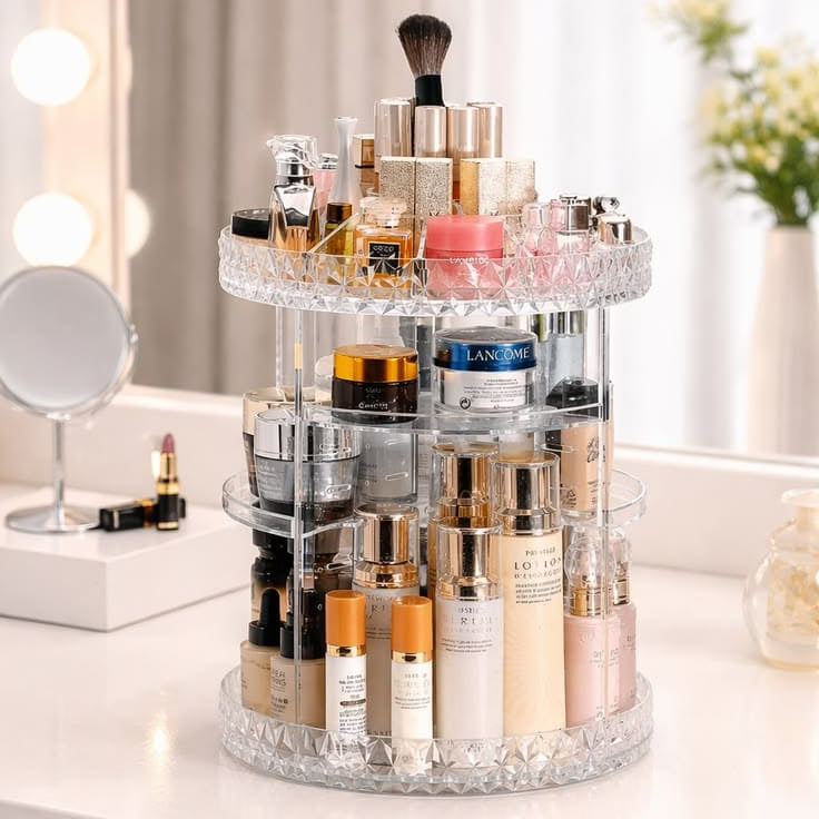 Organizador de Acrilico Giratorio para Maquiagem,Skincare e Cosmeticos
