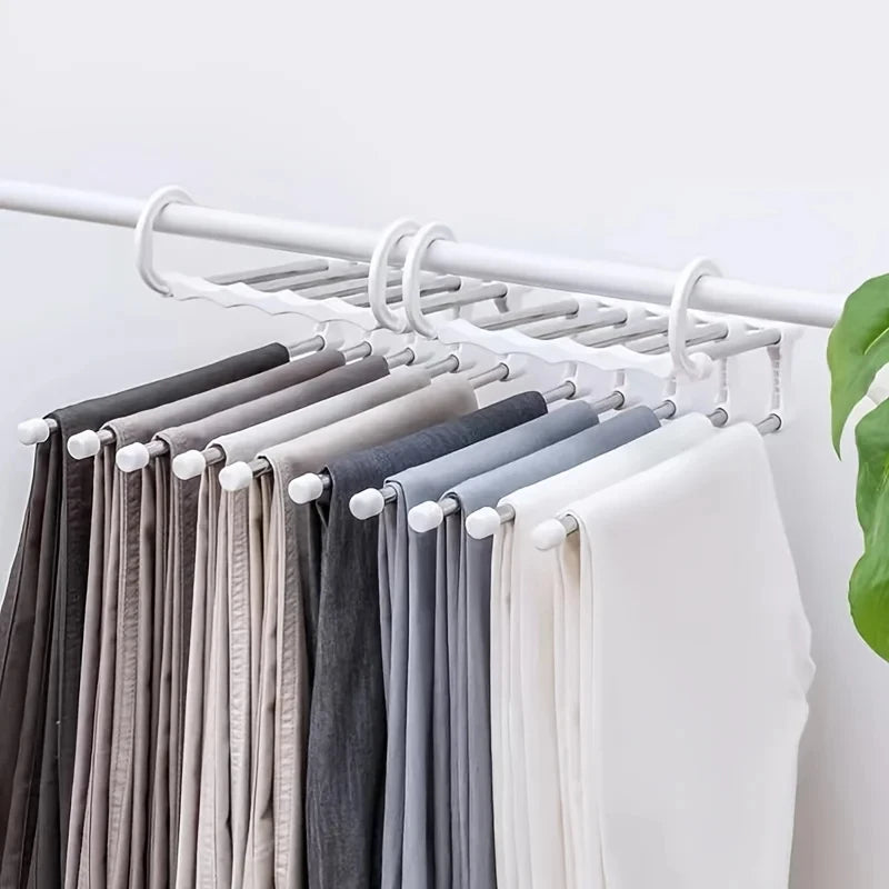 Cabide Organizador Dobrável 5 em 1 – Aço Inox, Calças e Gravatas