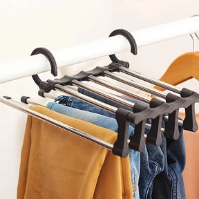 Cabide Organizador Dobrável 5 em 1 – Aço Inox, Calças e Gravatas