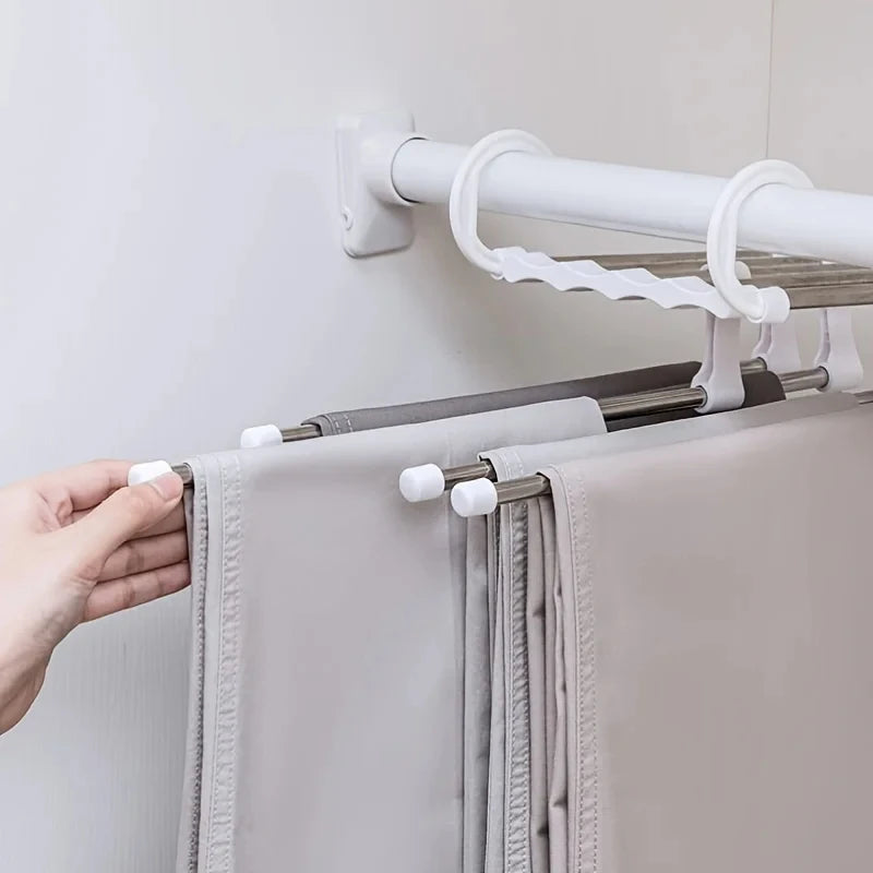 Cabide Organizador Dobrável 5 em 1 – Aço Inox, Calças e Gravatas