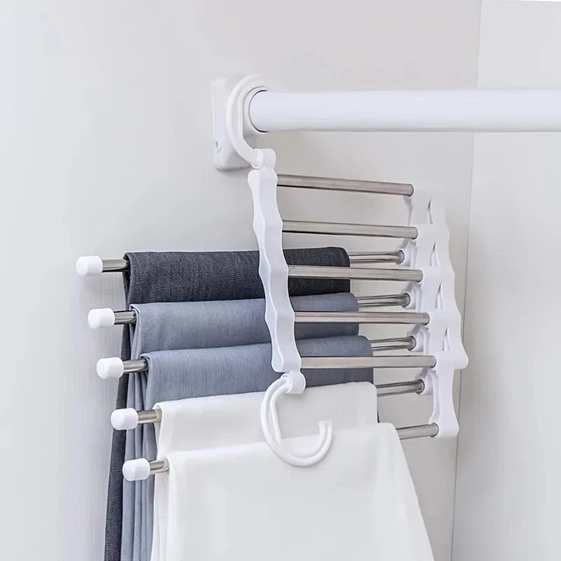 Cabide Organizador Dobrável 5 em 1 – Aço Inox, Calças e Gravatas